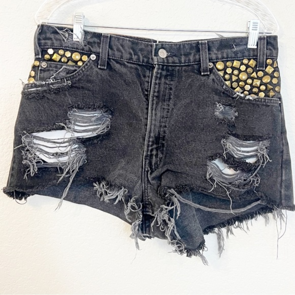 Vintage Custom Levi's 560 Black Rivet Cut Off Jean Shorts‎